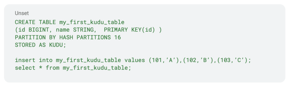 Kudu table query