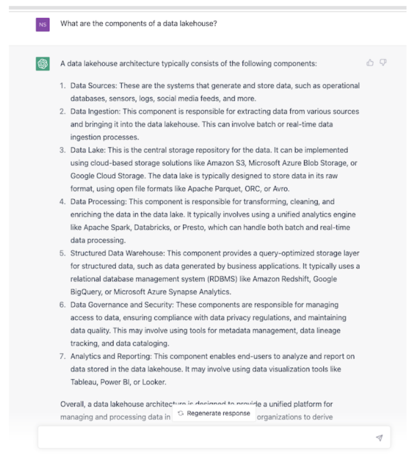 Components of a data lakehouse