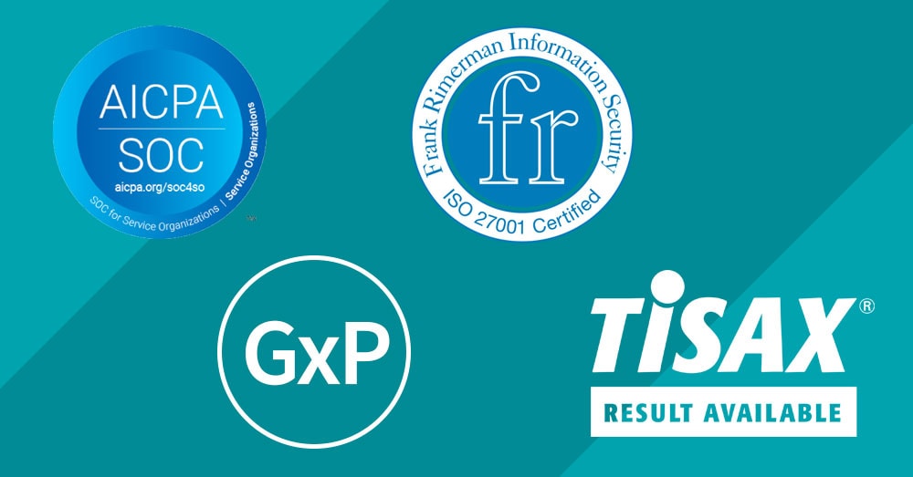 ロゴ: SOC GxP TISAX FRIS ISO27001 