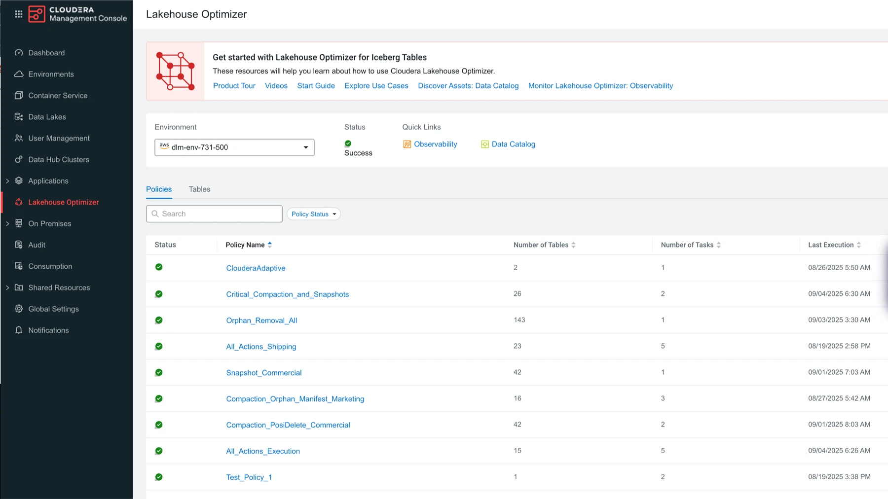 Lakehouse Optimizer のスクリーンショット
